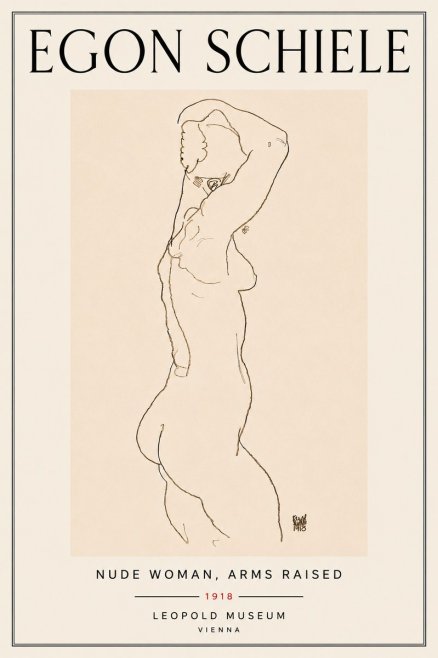Schiele Nude Woman, Arms Raised No6 - Juliste