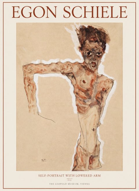 Schiele Self-portrait with Lowered Arm No1 - Juliste