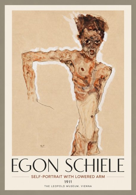 Schiele Self-portrait with Lowered Arm No4 - Juliste