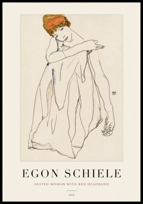 Schiele Seated Woman with Red Headband No1 - Juliste