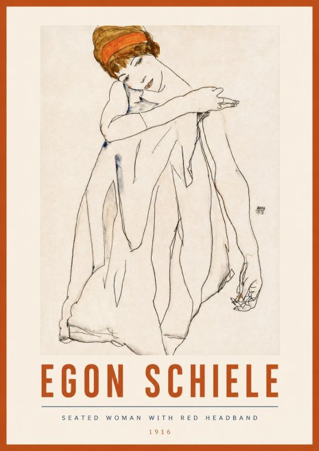Schiele Seated Woman with Red Headband No3 - Juliste