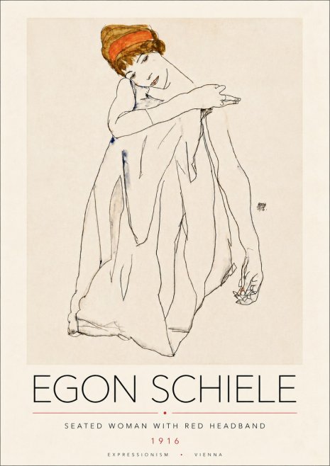 Schiele Seated Woman with Red Headband No6 - Juliste