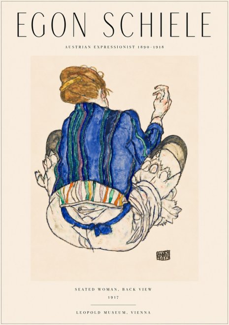 Schiele Seated Woman, Back View No3 - Juliste