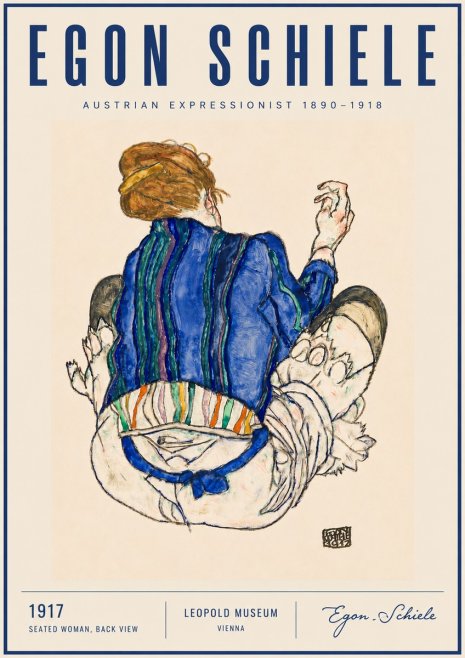 Schiele Seated Woman, Back View No4 - Juliste