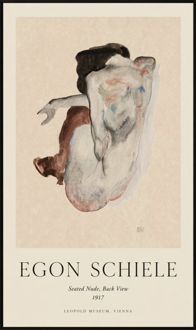 Schiele Seated Nude, Back View No1 - Juliste