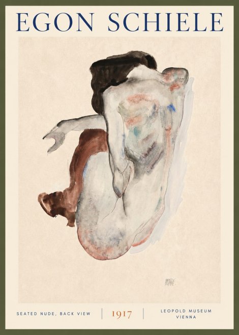 Schiele Seated Nude, Back View No2 - Juliste