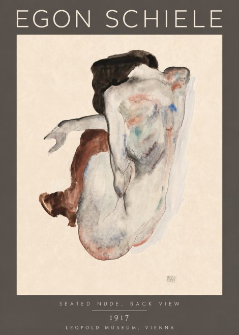 Schiele Seated Nude, Back View No4 - Juliste
