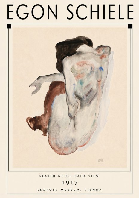 Schiele Seated Nude, Back View No6 - Juliste