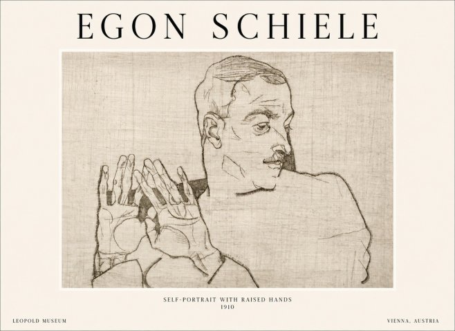 Schiele Self-portrait with Raised Hands No1 - Juliste