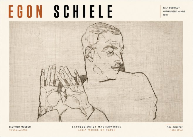 Schiele Self-portrait with Raised Hands No3 - Juliste