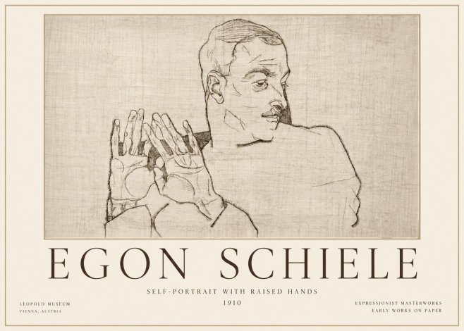 Schiele Self-portrait with Raised Hands No4 - Juliste