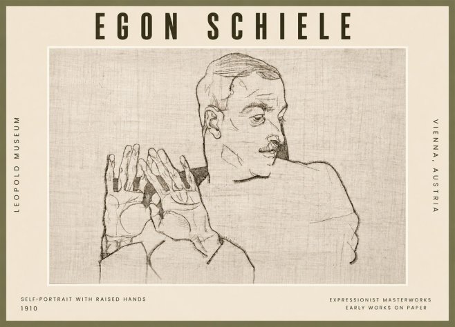 Schiele Self-portrait with Raised Hands No5 - Juliste
