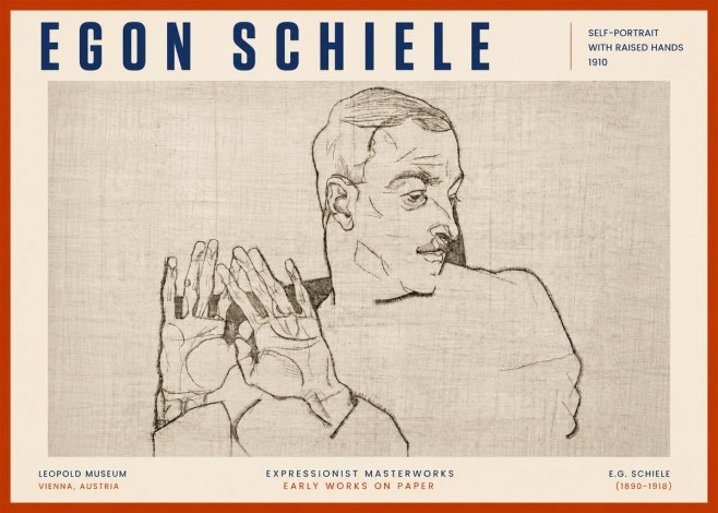 Schiele Self-portrait with Raised Hands No6 - Juliste