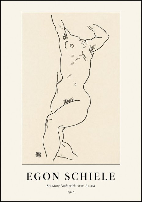 Schiele Standing Nude with Arms Raised No1 - Juliste