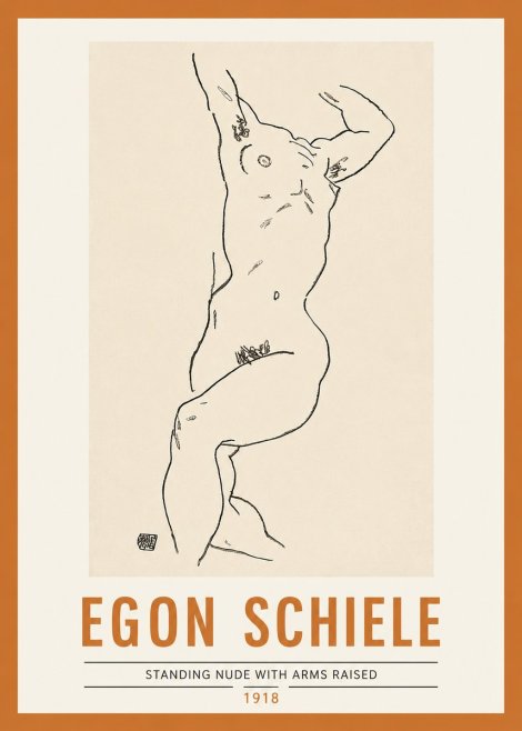 Schiele Standing Nude with Arms Raised No2 - Juliste