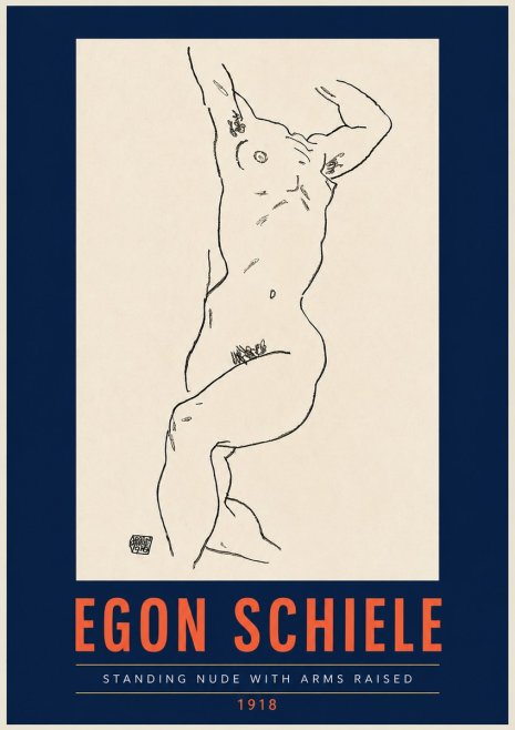 Schiele Standing Nude with Arms Raised No4 - Juliste