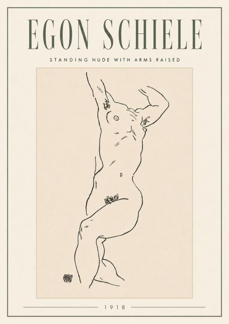 Schiele Standing Nude with Arms Raised No5 - Juliste