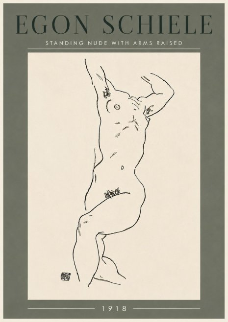 Schiele Standing Nude with Arms Raised No6 - Juliste