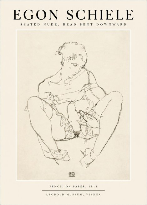Schiele Seated Nude, Head Bent Downward No1 - Juliste
