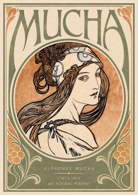 Mucha Art Nouveau Portrait I No3 - Juliste