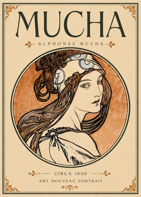 Mucha Art Nouveau Portrait I No6 - Juliste