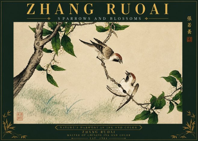 Zhang Ruoai Sparrows and Blossoms No6 - Juliste