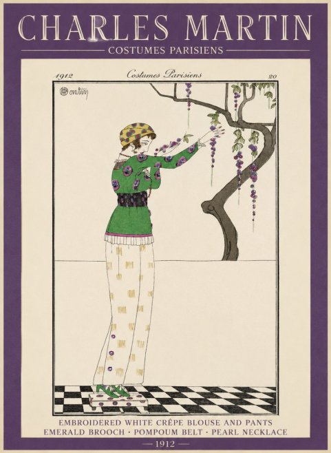 Charles Martin Embroidered White Crêpe Blouse and Pants No1 - Juliste