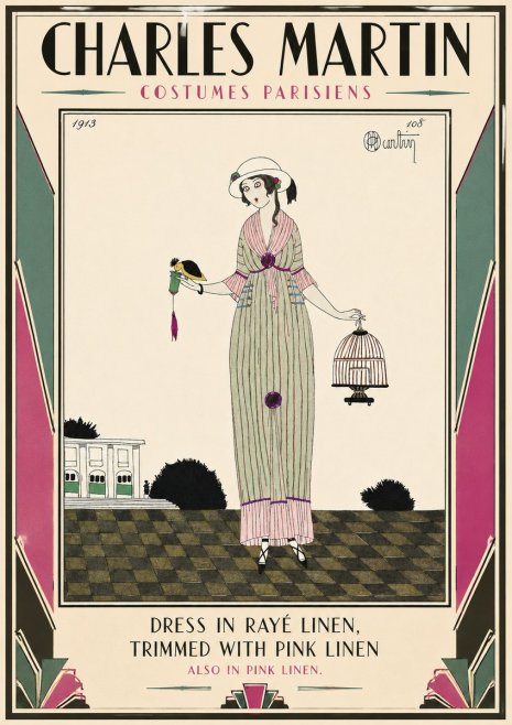 Charles Martin Dress in Rayé Linen, Trimmed with Pink Linen No3 - Juliste