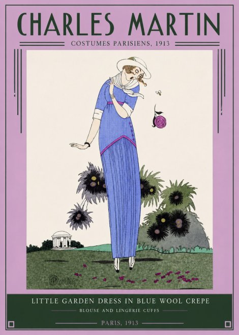 Charles Martin Little Garden Dress in Blue Wool Crepe No2 - Juliste