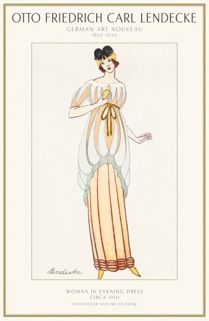 Otto Friedrich Carl Lendecke Woman in Evening Dress No1 - Juliste