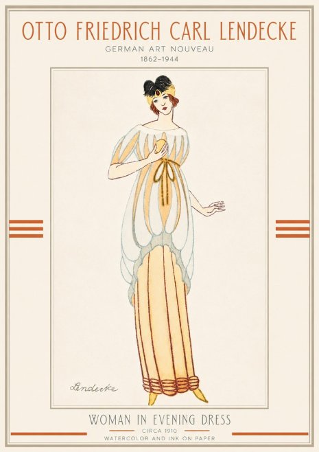 Otto Friedrich Carl Lendecke Woman in Evening Dress No3 - Juliste
