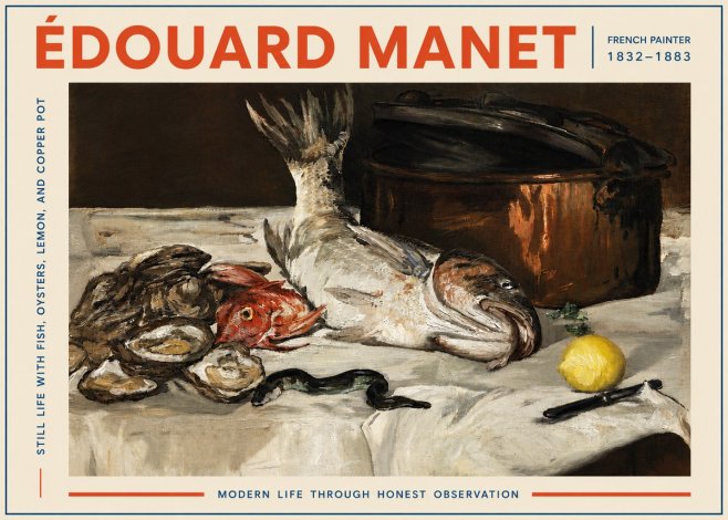 Édouard Manet Still Life with Fish, Oysters, Lemon, and Copper Pot No5 - Juliste