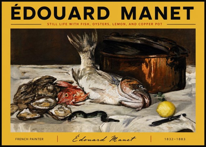 Édouard Manet Still Life with Fish, Oysters, Lemon, and Copper Pot No6 - Juliste