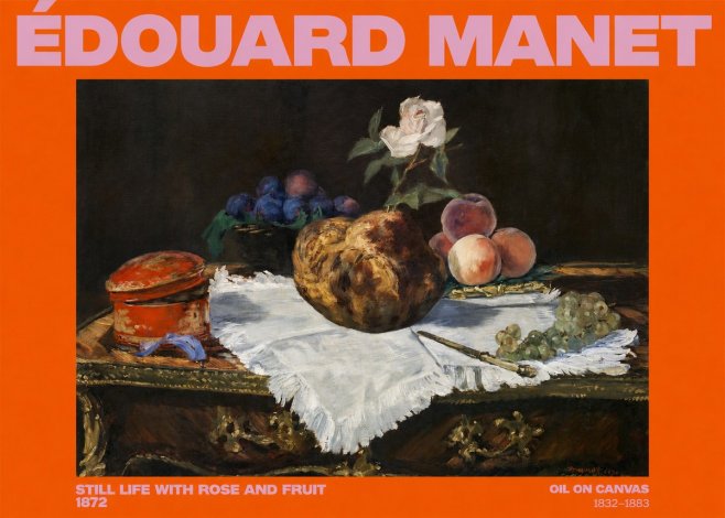 Édouard Manet Still Life with Rose and Fruit No2 - Juliste