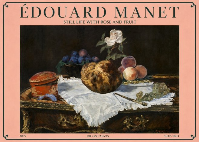 Édouard Manet Still Life with Rose and Fruit No3 - Juliste