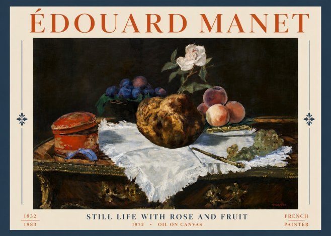 Édouard Manet Still Life with Rose and Fruit No6 - Juliste
