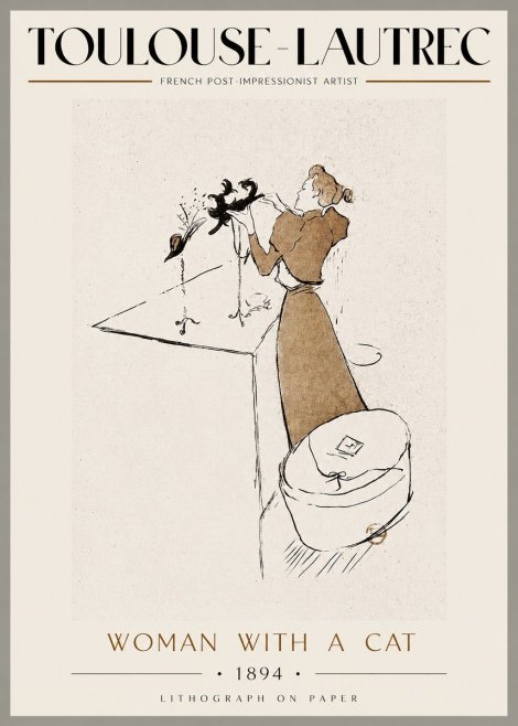 Toulouse-Lautrec Woman with a Cat No3 - Juliste
