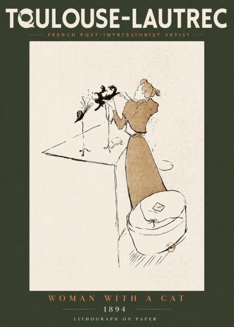 Toulouse-Lautrec Woman with a Cat No4 - Juliste