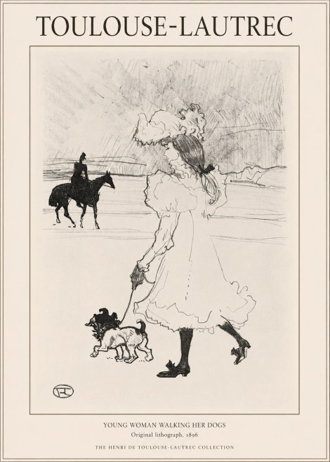 Toulouse-Lautrec Young Woman Walking Her Dogs No1 - Juliste