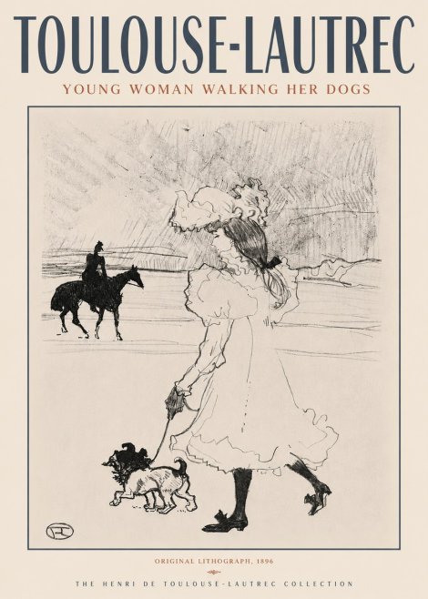 Toulouse-Lautrec Young Woman Walking Her Dogs No4 - Juliste