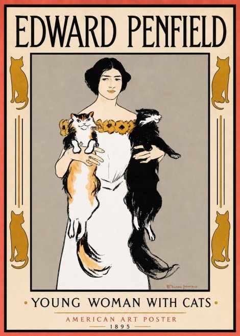Edward Penfield Young Woman with Cats No3 - Juliste