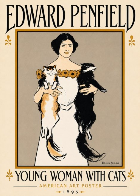Edward Penfield Young Woman with Cats No6 - Juliste