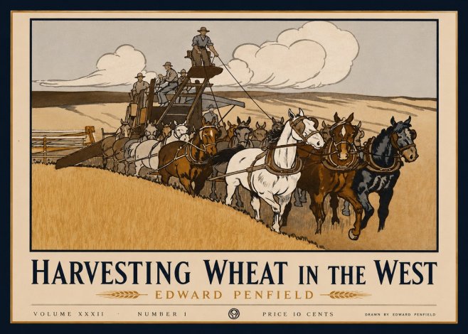 Edward Penfield Harvesting Wheat in the West No1 - Juliste