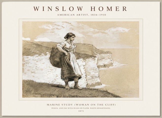 Winslow Homer Marine Study (Woman on the Cliff) No1 - Juliste