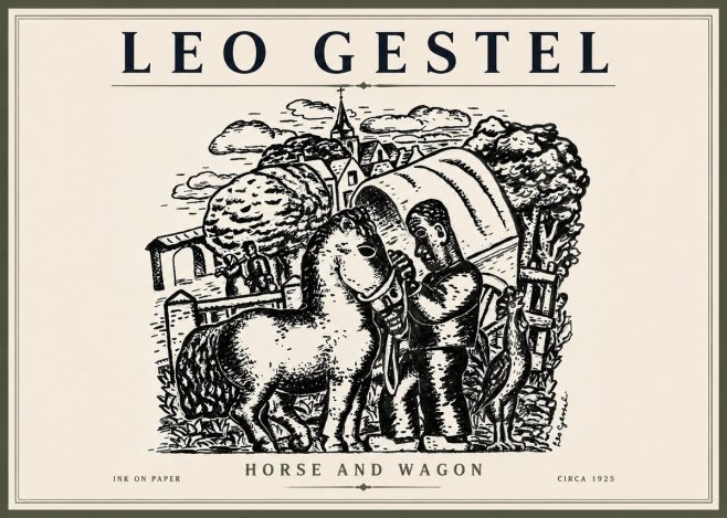 Leo Gestel Horse and Wagon No3 - Juliste
