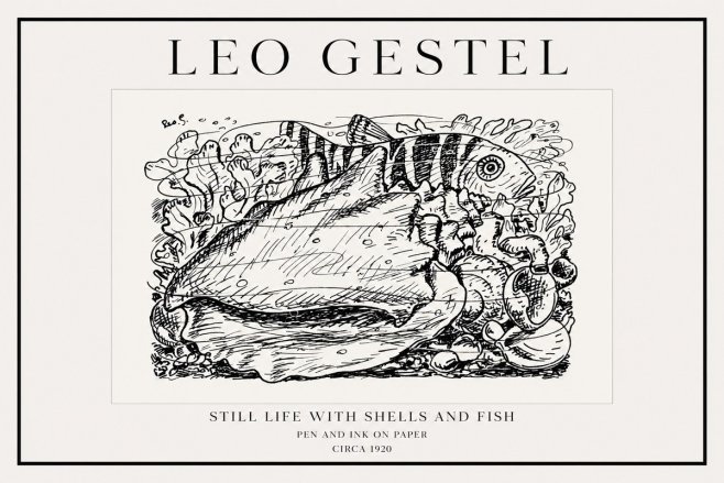 Leo Gestel Still Life with Shells and Fish No1 - Juliste