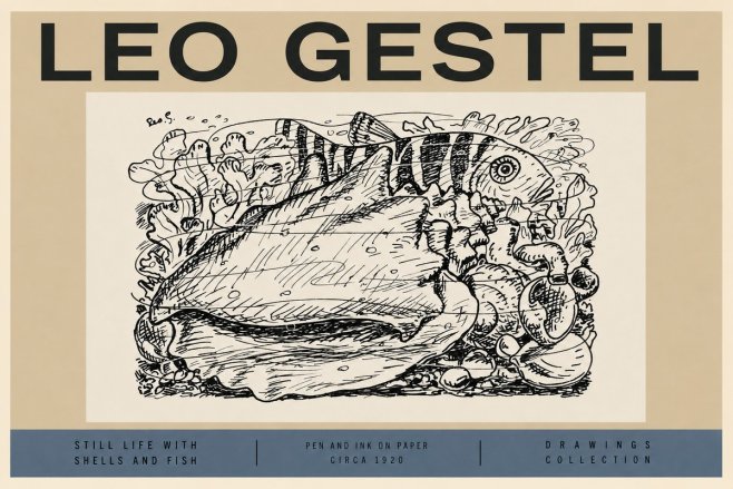 Leo Gestel Still Life with Shells and Fish No2 - Juliste