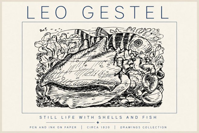 Leo Gestel Still Life with Shells and Fish No6 - Juliste