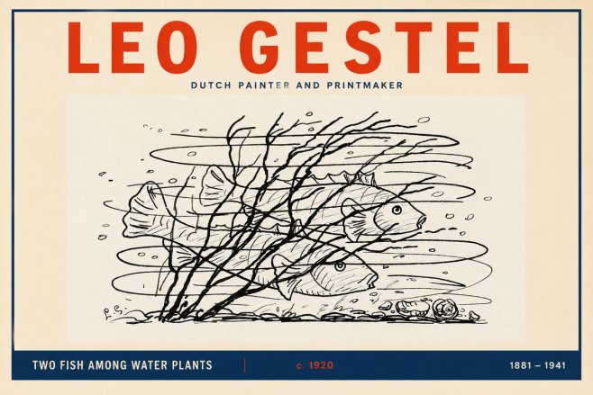 Leo Gestel Two Fish Among Water Plants No2 - Juliste