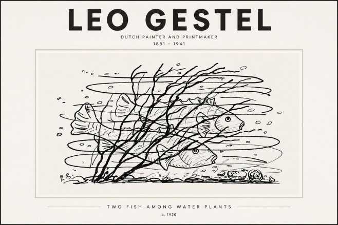 Leo Gestel Two Fish Among Water Plants No3 - Juliste